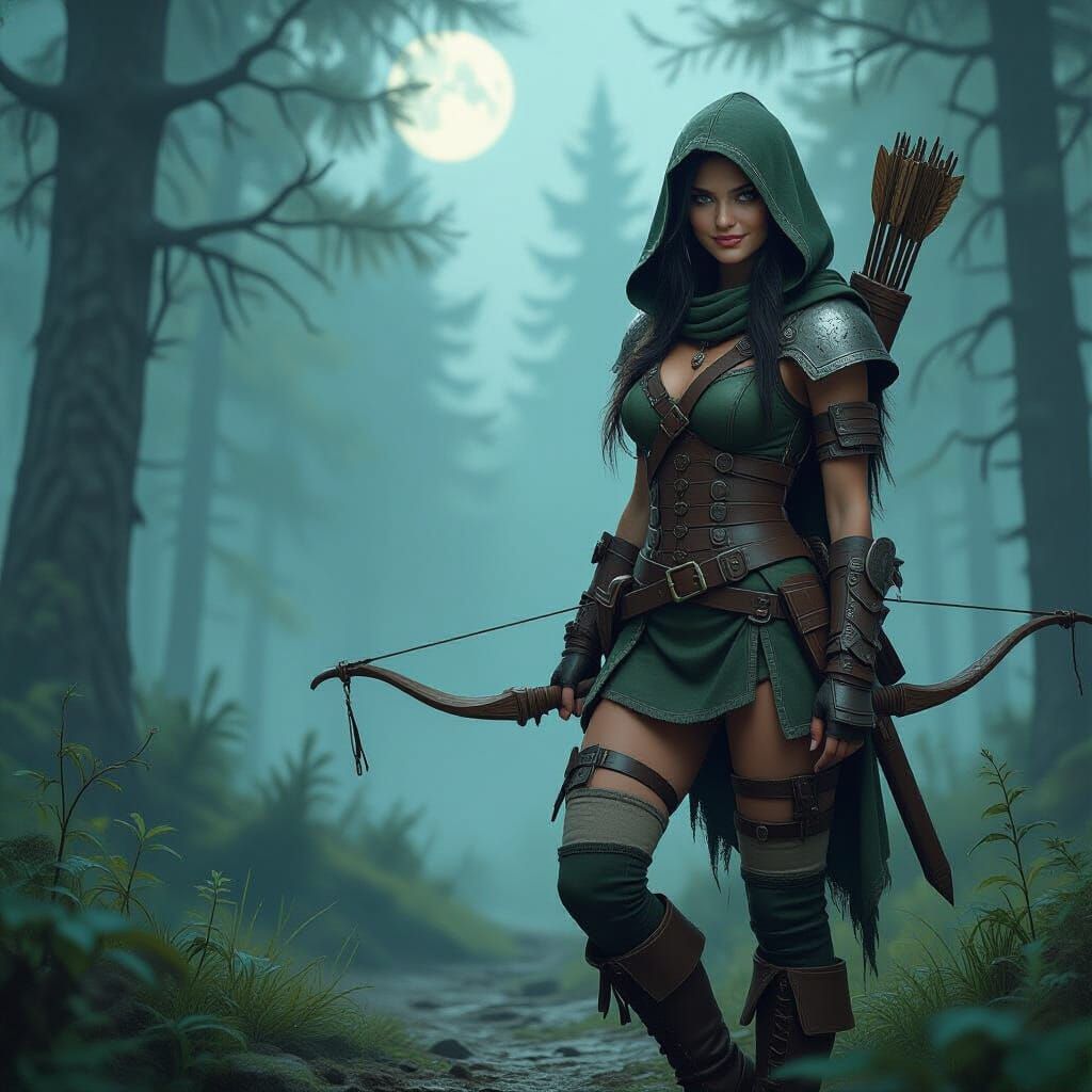 Forest Outlaw in Moonlit Clearing