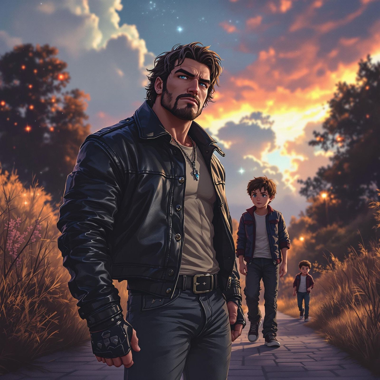 Italian-American Family Stroll in Anime Cosmic Style