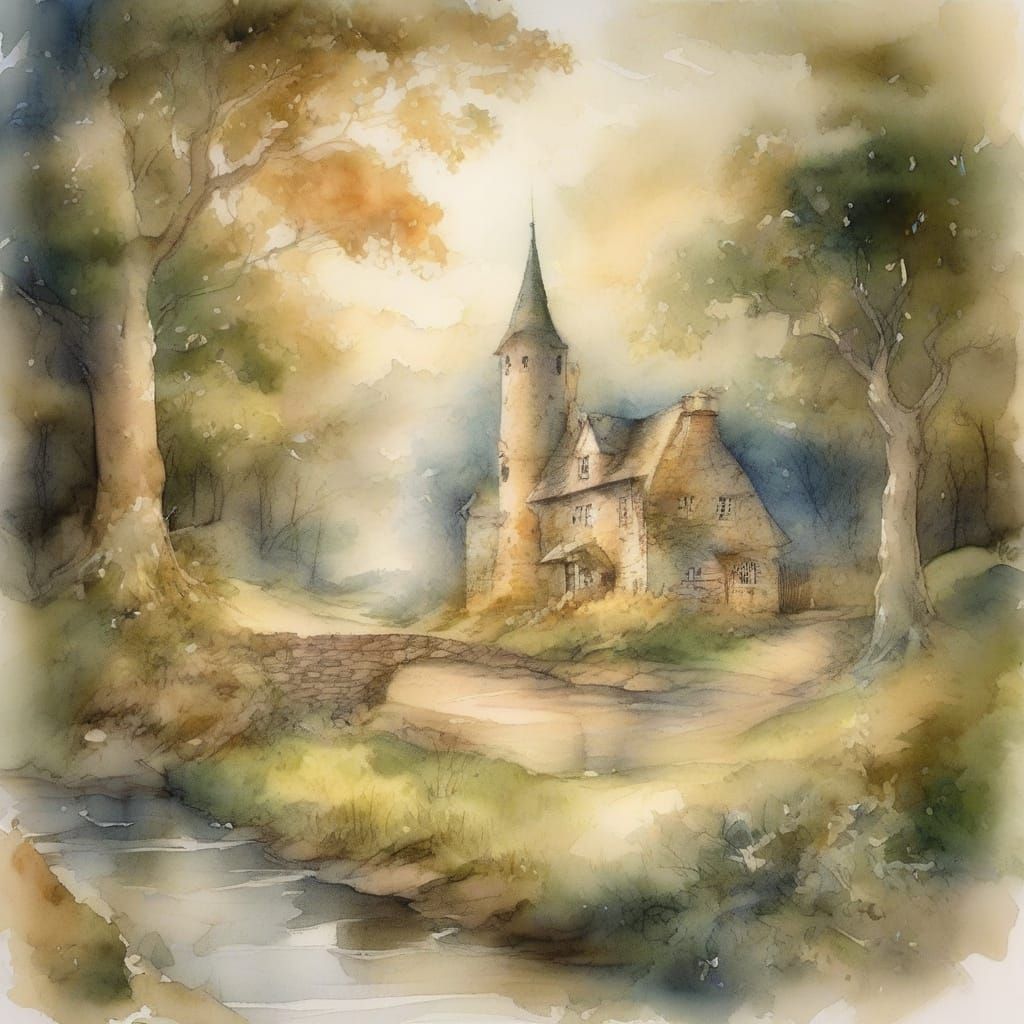 Whimsical Watercolour Fantasy Home of a Victorian Wizard