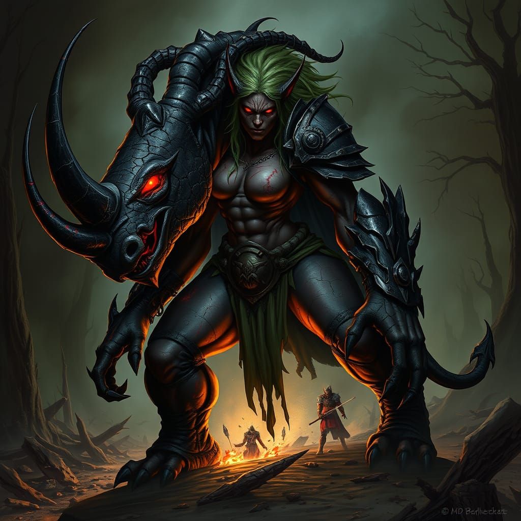 Corrupted Elara: Brutal Rhinoceros Hybrid in Gothic Dark Fan...