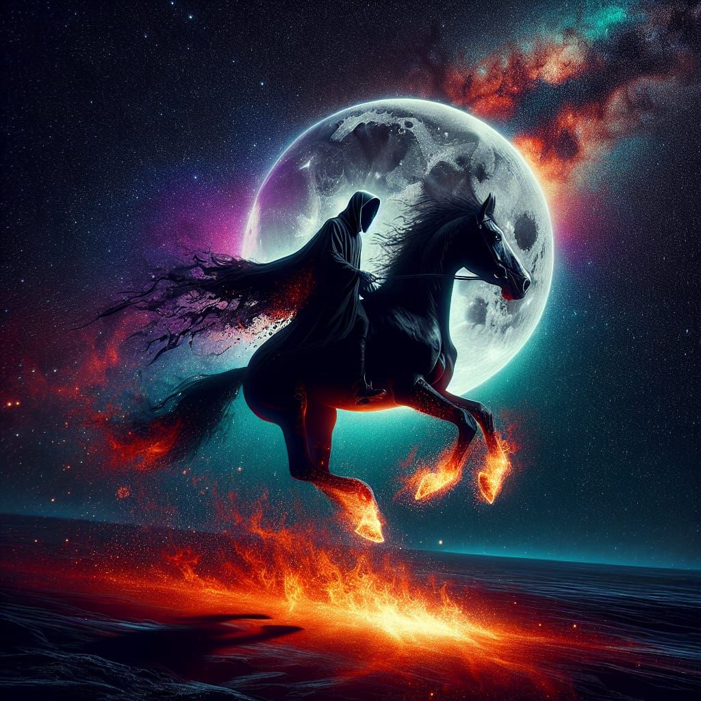 Hyperrealistic Headless Horseman Rides Under Full Moon