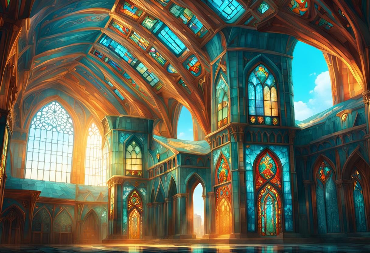 Fantasy Structure with Stained Glass in Digital Painting