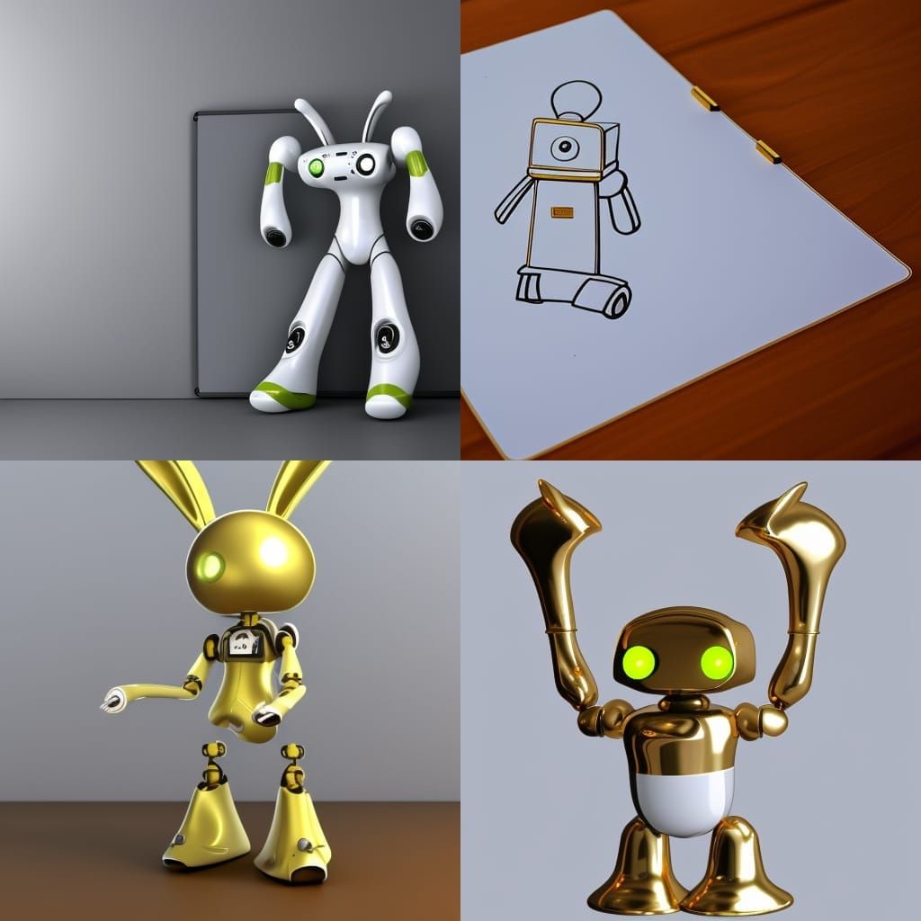 Golden Rabbit Robot and Whiteboard: AI Art