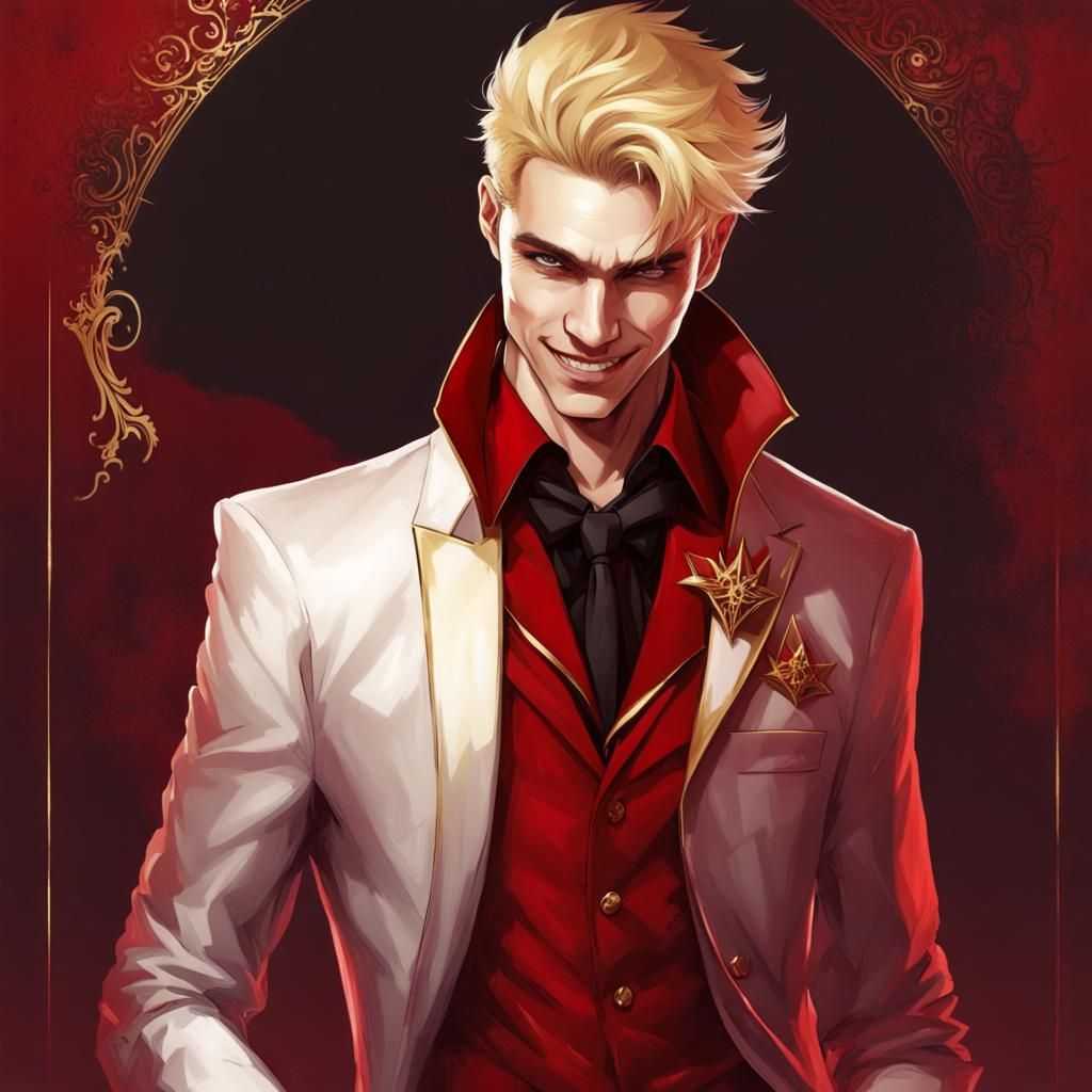 Handsome Blonde Man in Red Suit Digital Art
