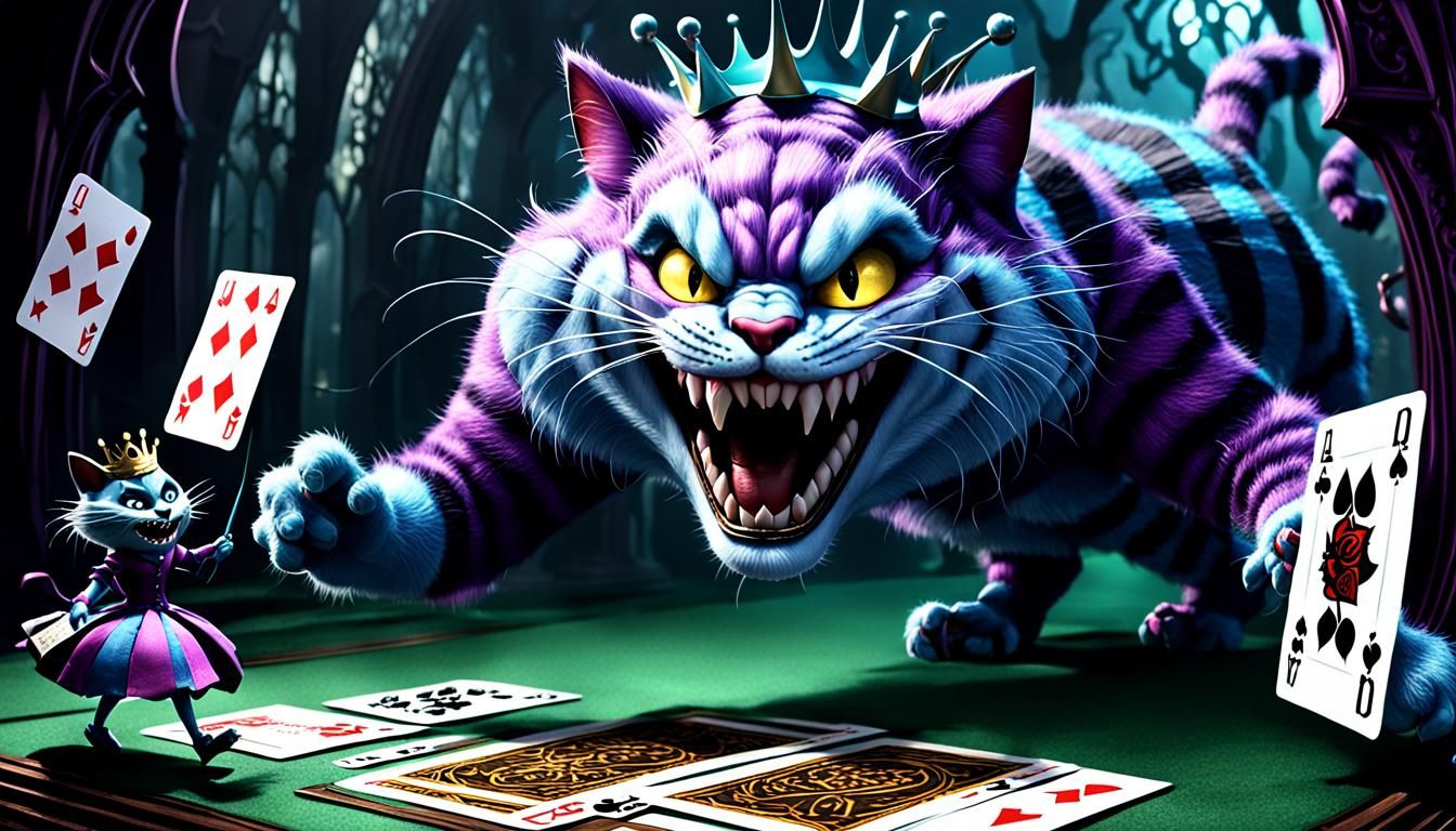Evil 3D Queen Emerges From Card To Threaten Cheshire Cat
