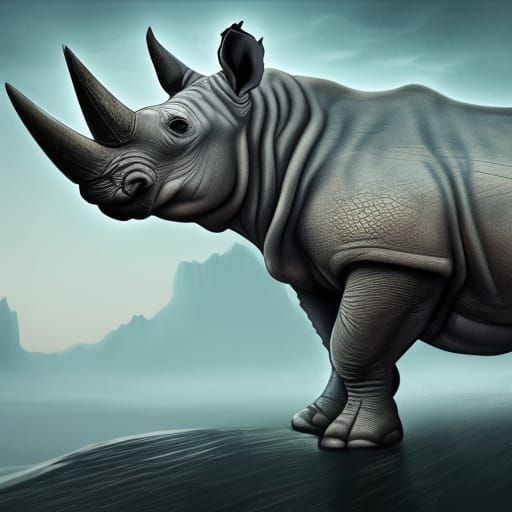 Watercolor Rhino in Detailed Matte Painting Style