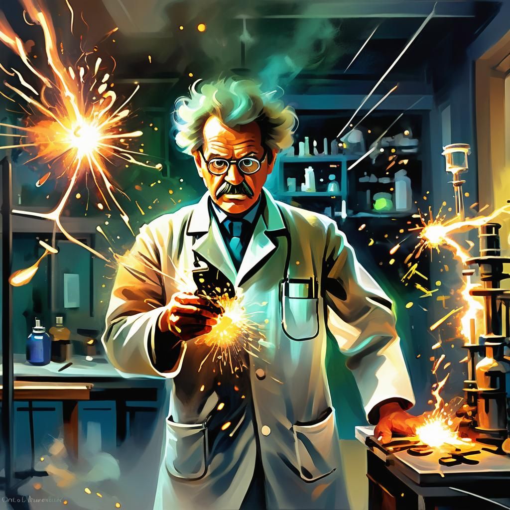 Mad Scientist Experiment in Impressionistic Style