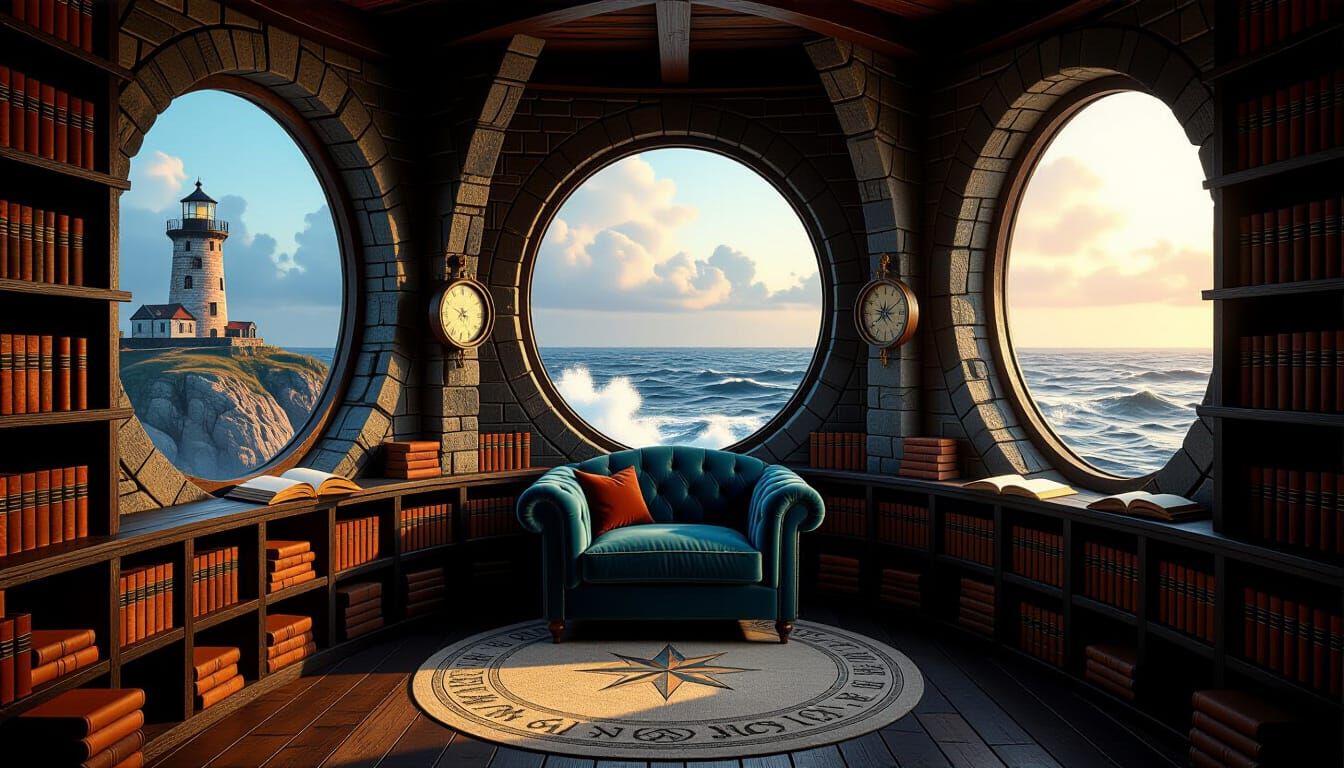 Cozy Lighthouse Reading Nook Illustration