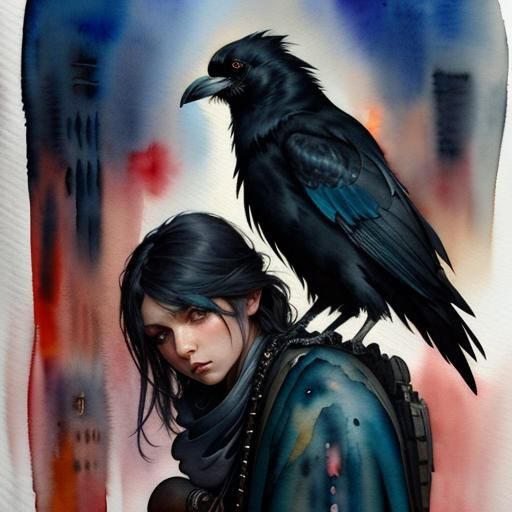 Moody Raven and Punk Girl Watercolour