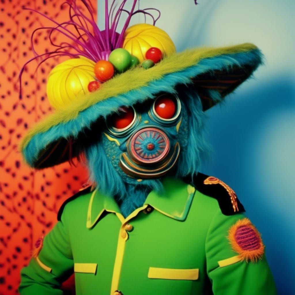 Surreal 70s Sitcom Scene with Strange Creature