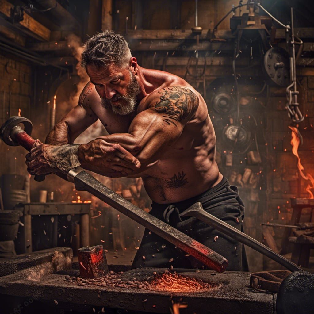 Blacksmith Forging Sword in Detailed Matte Painting