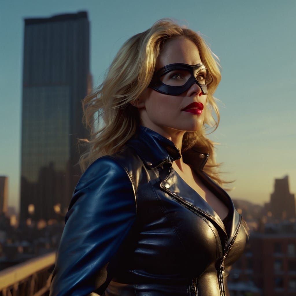 Black Canary on Metropolis Rooftop, Photorealistic Live-Acti...