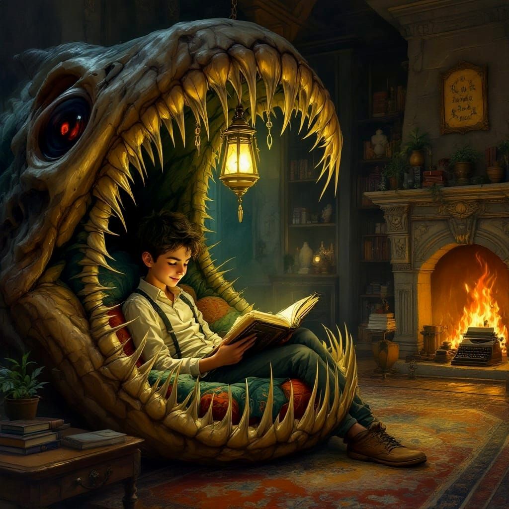 Whimsical Boy Reads in Anglerfish Maw