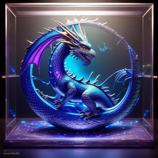 Baby Dragon in Glass Jewelry Box: 3D Anime Art