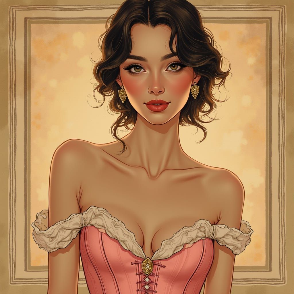Elegant Woman in Pink Corset Dress: Hyperrealistic Art