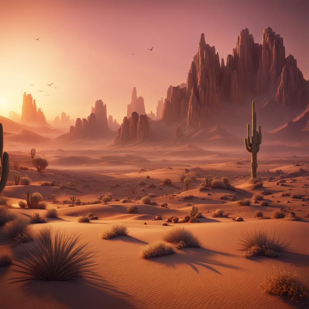 Detailed Desert Sunrise Concept Art in 8K