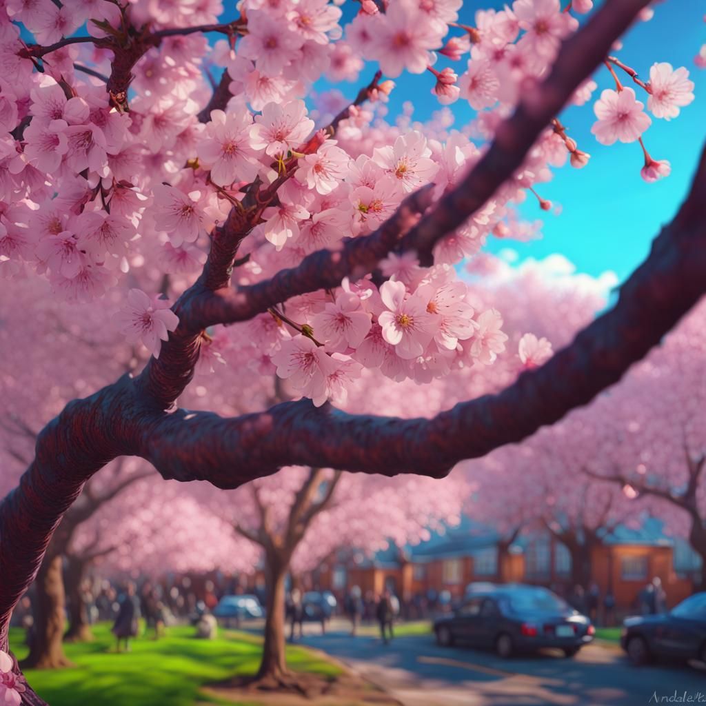 Hyperrealistic Anime Cherry Blossom Landscape in 8K