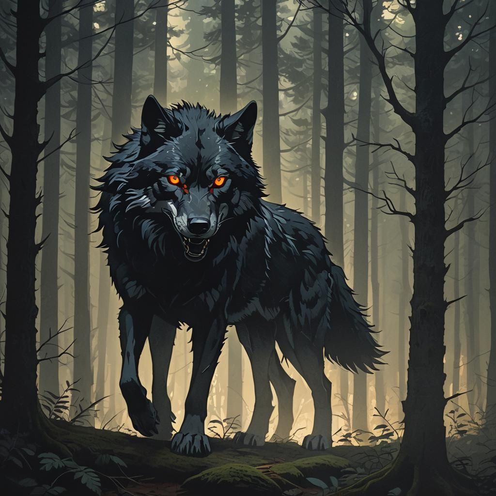 Wolf of Shadows Emerges in Dark Forest