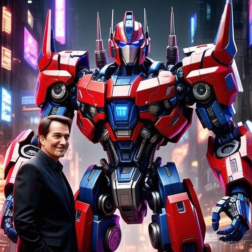 Epic Heroic Portrait of Peter Cullen and Optimus Prime in In...