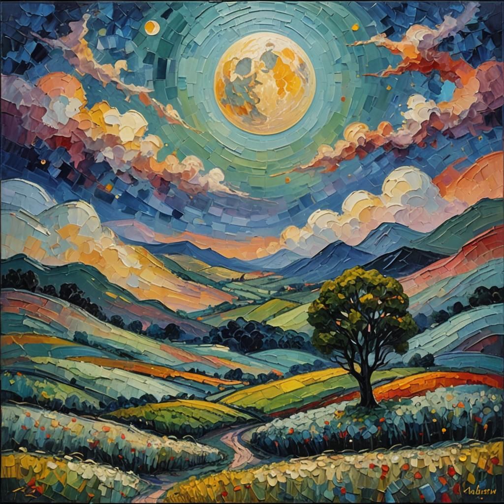 Mute Moon in Neo-Impressionist Oil Painting
