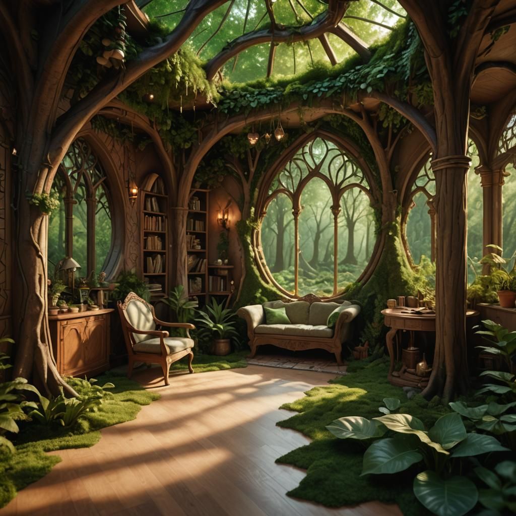Elven Forest Room Interior in Art Deco Style