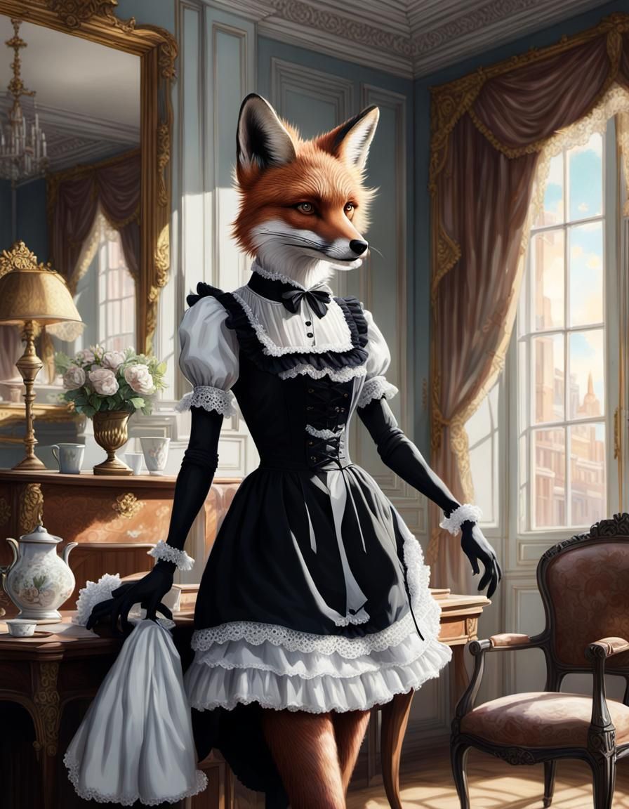 Sensual Fox French Maid in 19th Century Room