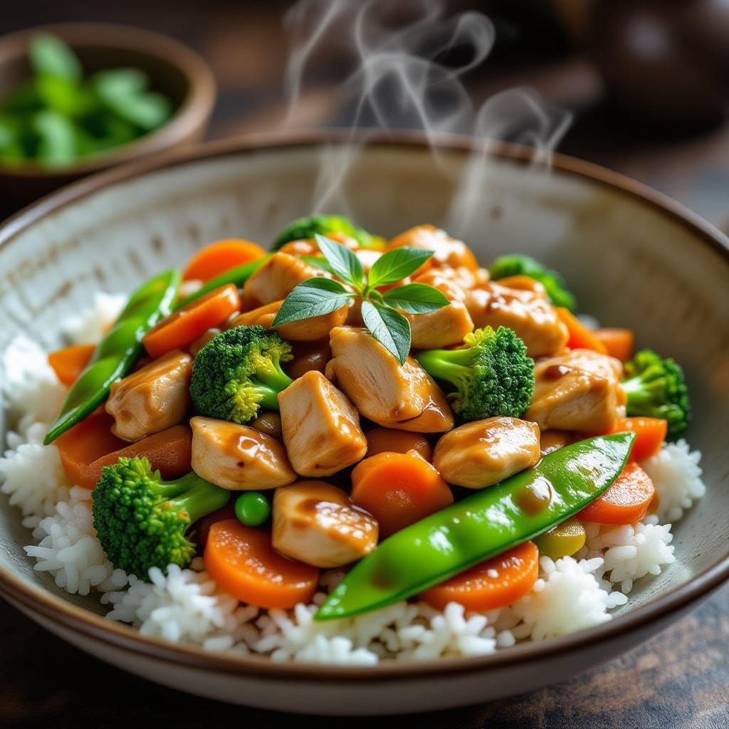 Steaming Capcay Rebus with Chicken and Rice