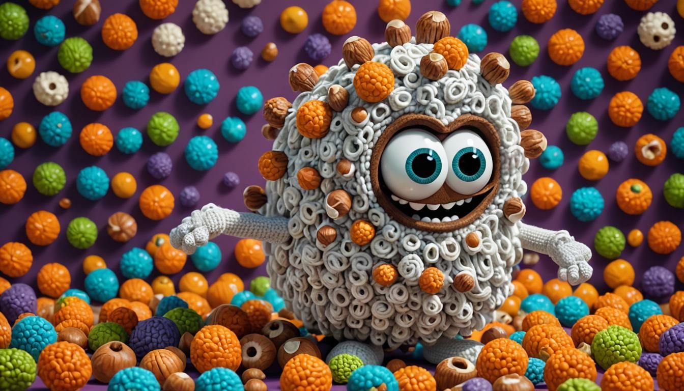 Funny Squirrel Crochets Googly-Eyed Ghost: 3D Digital Art