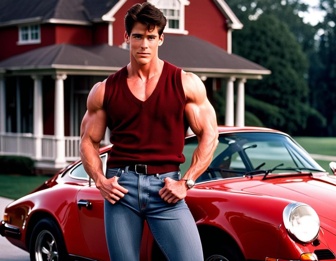 Jake Ryan as Vascular Bodybuilder with Red Porsche