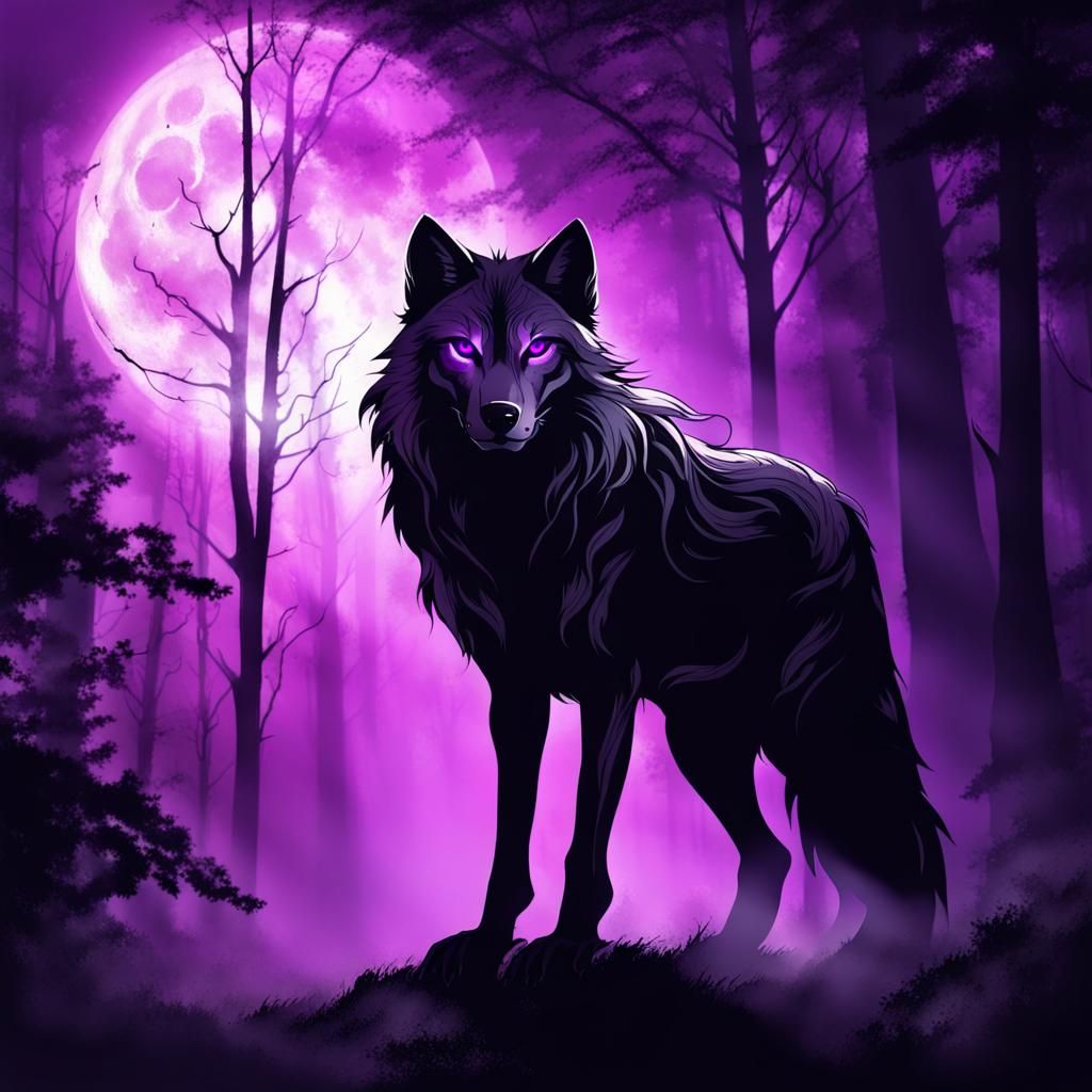Fantasy Ink Shadow Wolf with Purple Aura