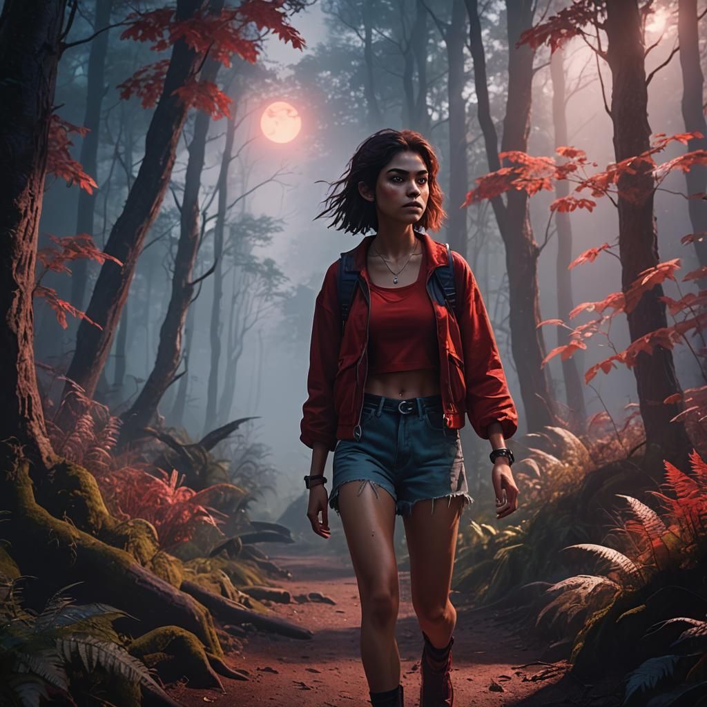 Teenage Werewolf Girl in Enchanted Forest, Fantasy Art