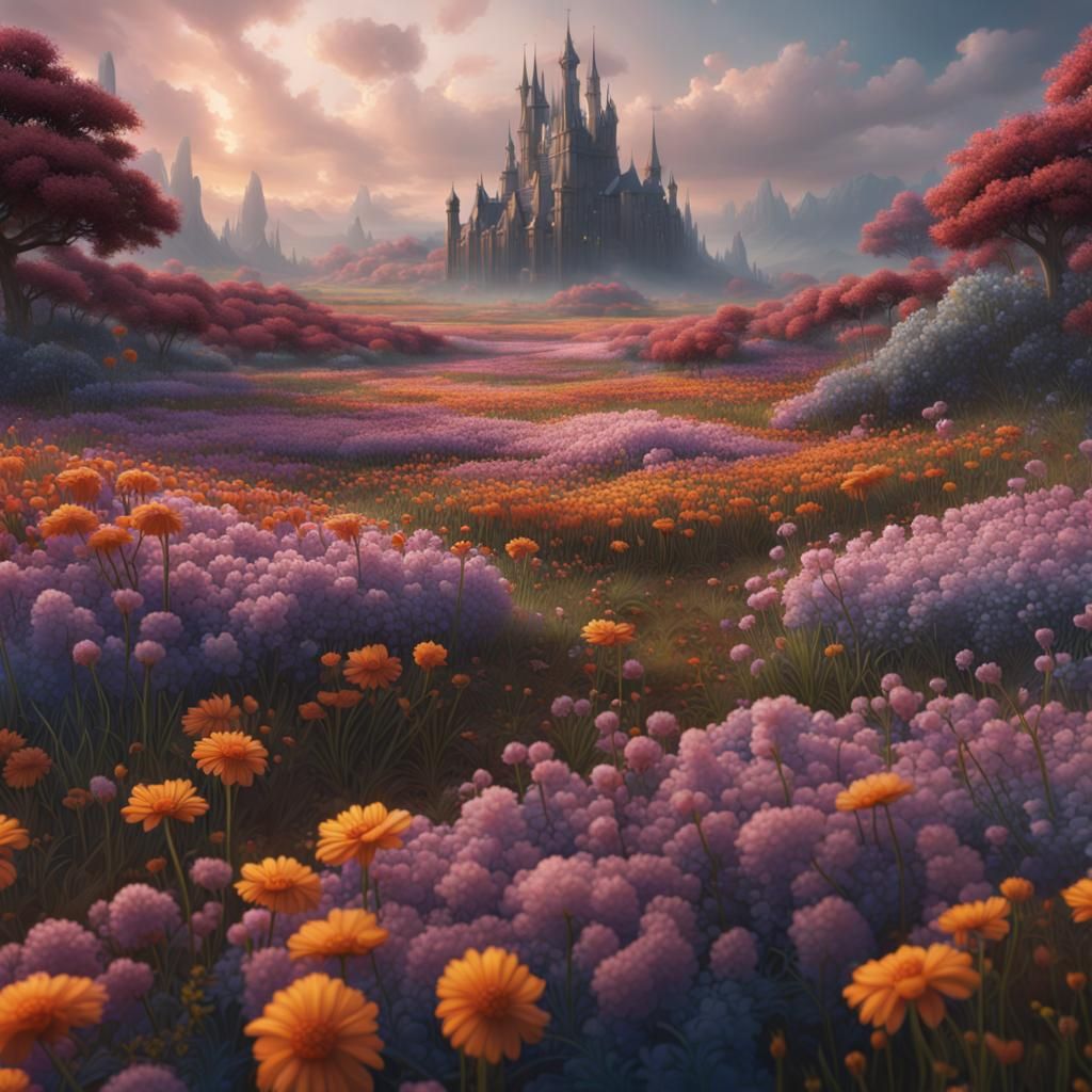 Detailed Flower Field Matte Painting