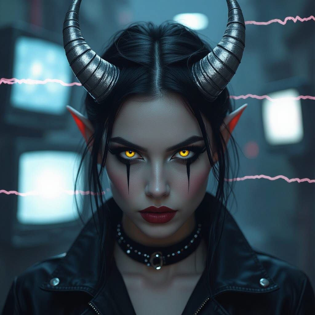Eerie Tiefling Gaze in Digital Dark Art Style