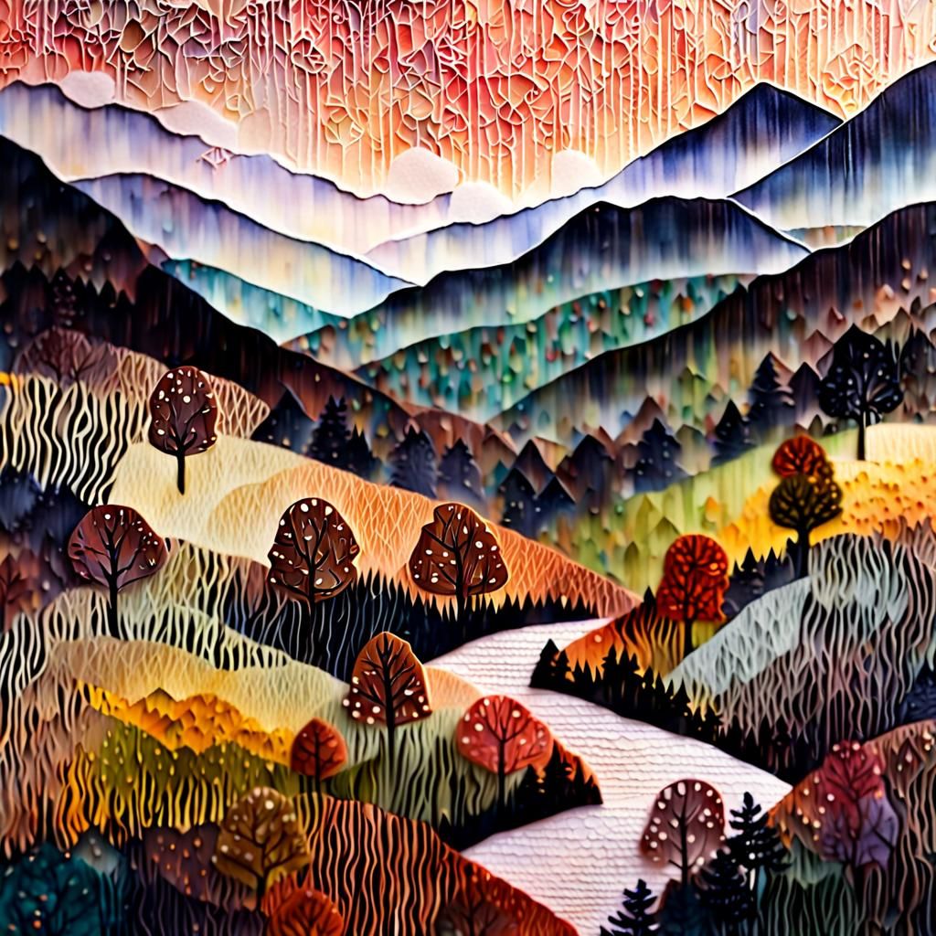 Autumn Forest Landscape in Mixed Media Collage
