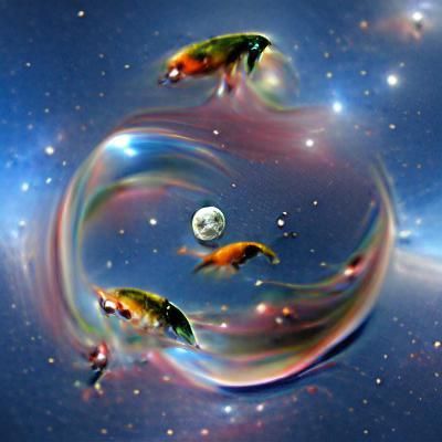 Fish in Space Bubble: A Surreal Scene