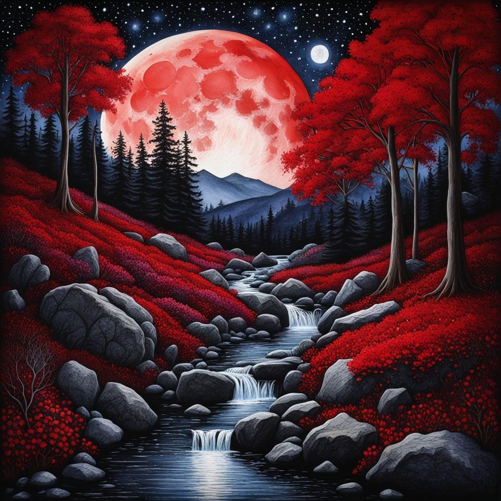 Tim Burtonesque Watercolor Black Forest at Twilight