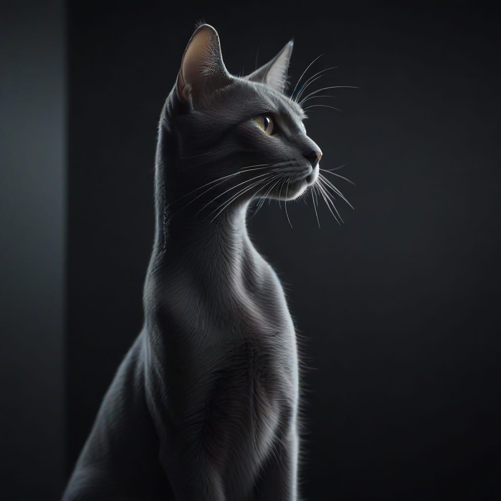 Elegant Silver Cat Silhouette on Anthracite Background