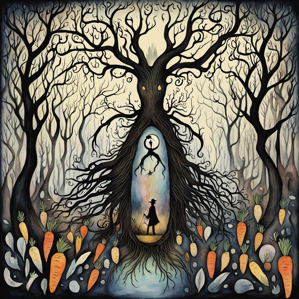 Mystical Carrot Scene in Whimsical Watercolor