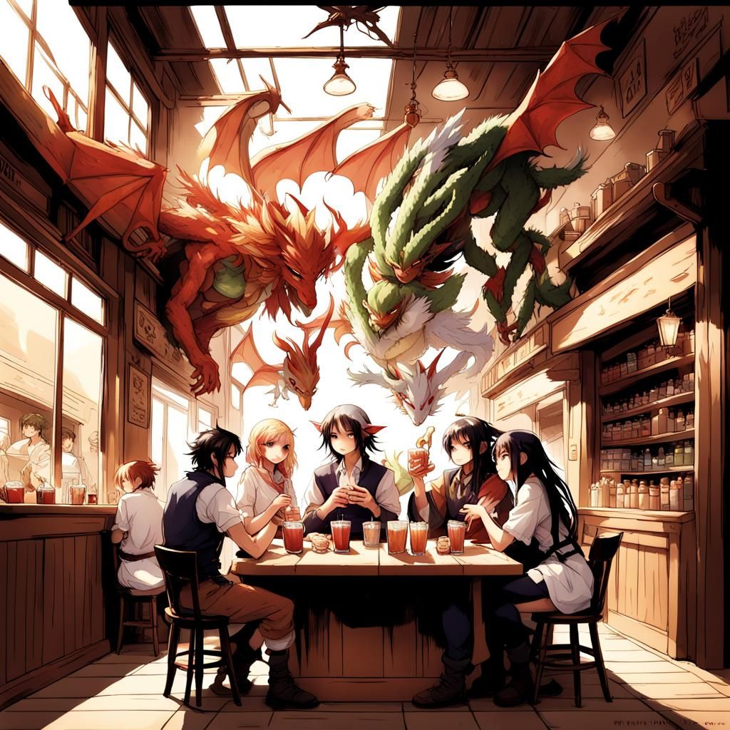 Fantasy Cafe Scene in Anime Style