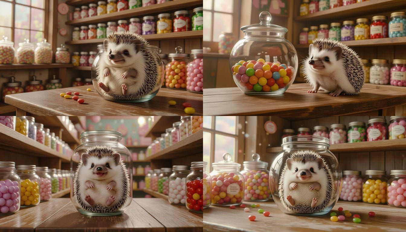 Adorable Hedgehog in Candy Shop, Cinematic Still