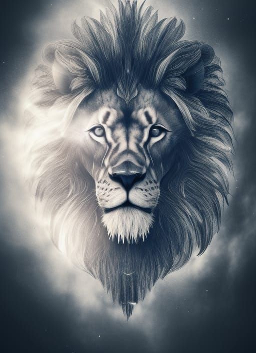 Ominous Lion Face Made of Dark Smoke in 3D