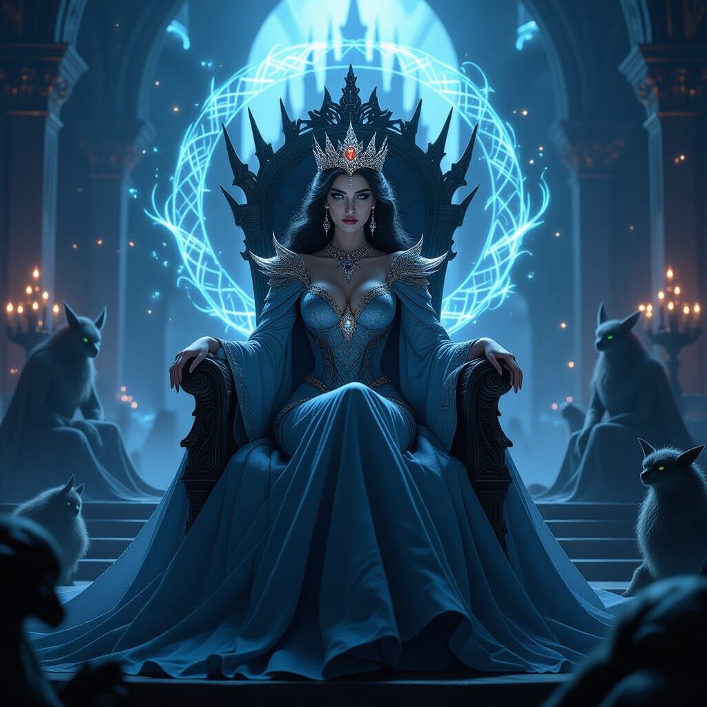 Mysterious Fantasy Queen in Grand Throne Room, Cinematic Sty...