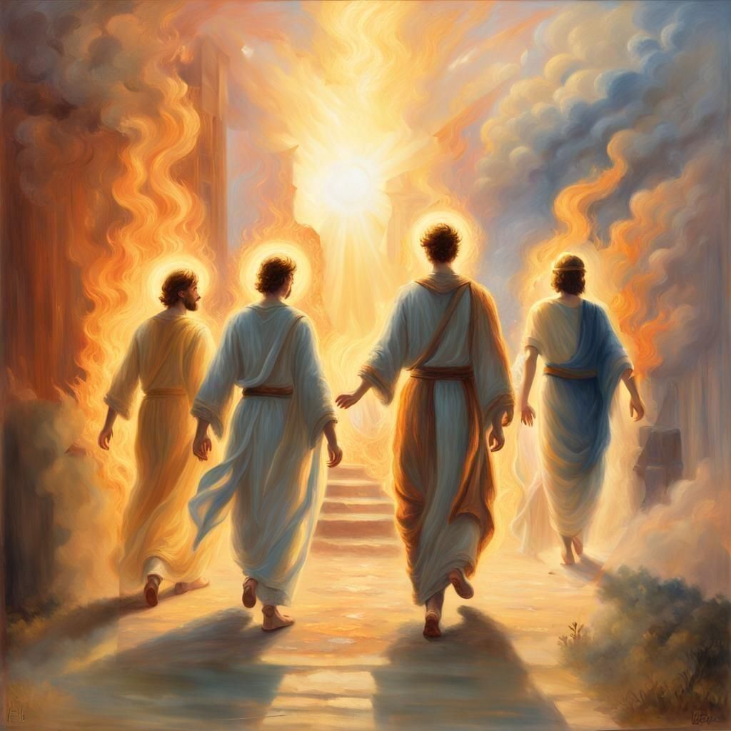 Babylonian Men in Burning Furnace with Divine Light
