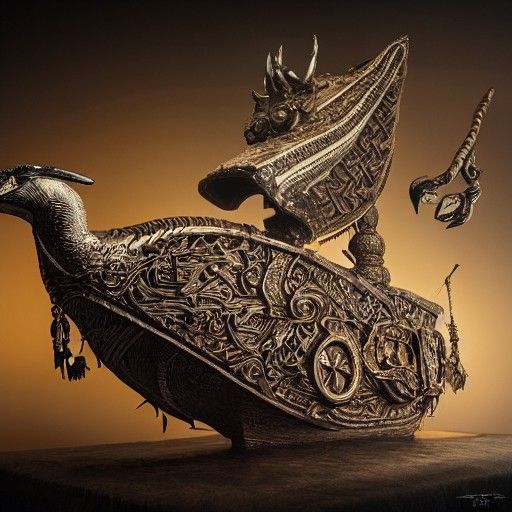 Viking Duck Longship in Lovecraftian Giger Style