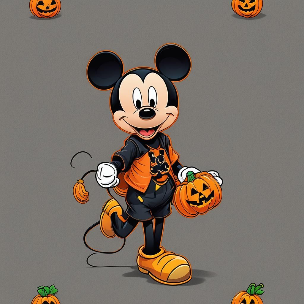 Mickey Mouse with Neon Pumpkin Candy Bag