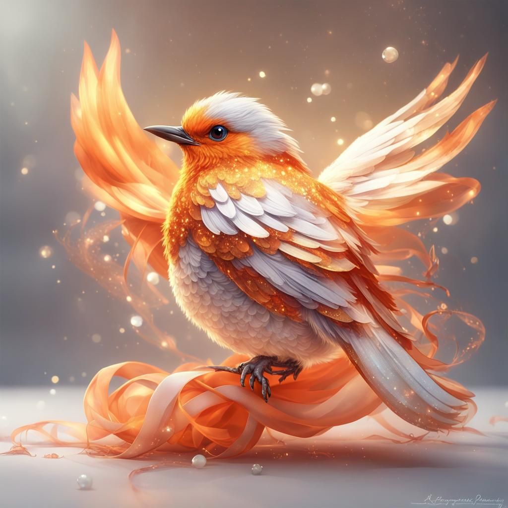 Silk Bird with Ribbons and Glitter: Anime Style