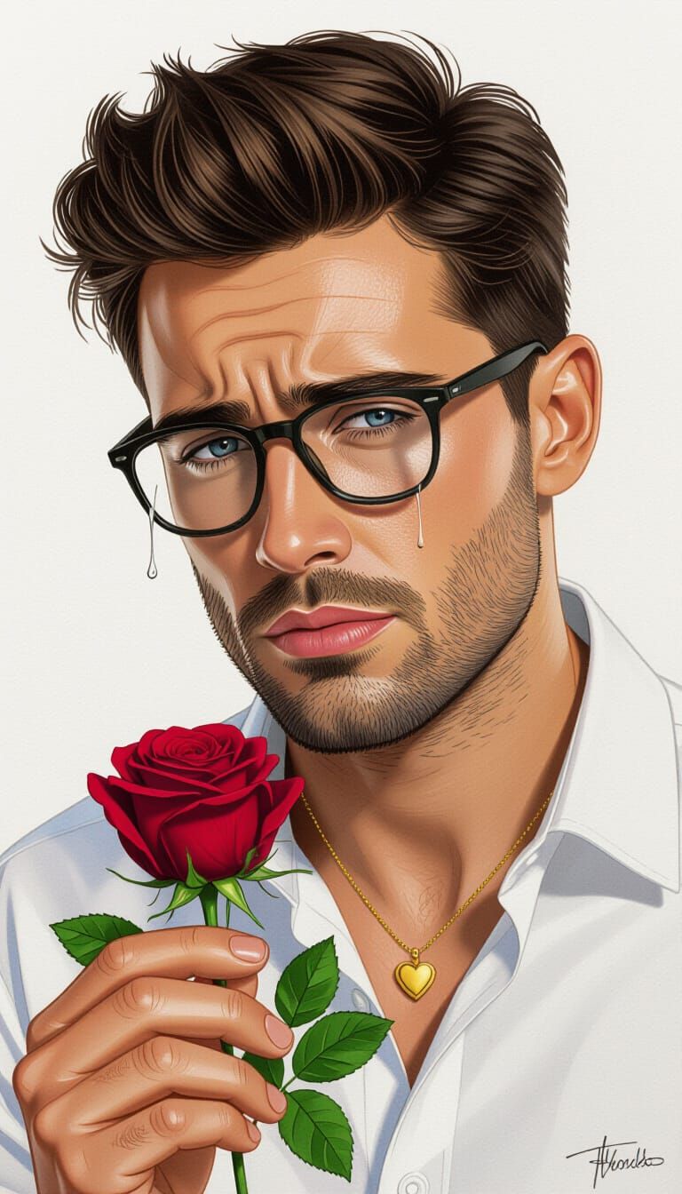 Graphite Portrait of a Man with a Rose