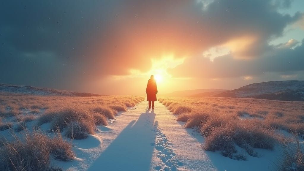 Surreal Snowscape at Twilight in Bold Colors