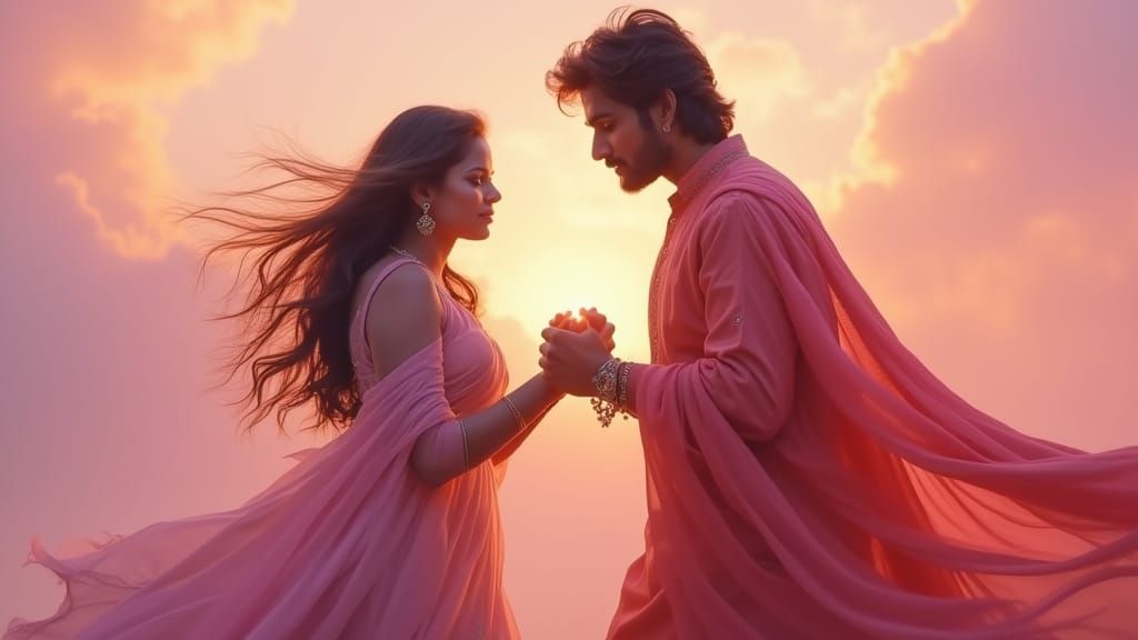 Bollywood Romance: Passionate Moment in Dreamy Hues