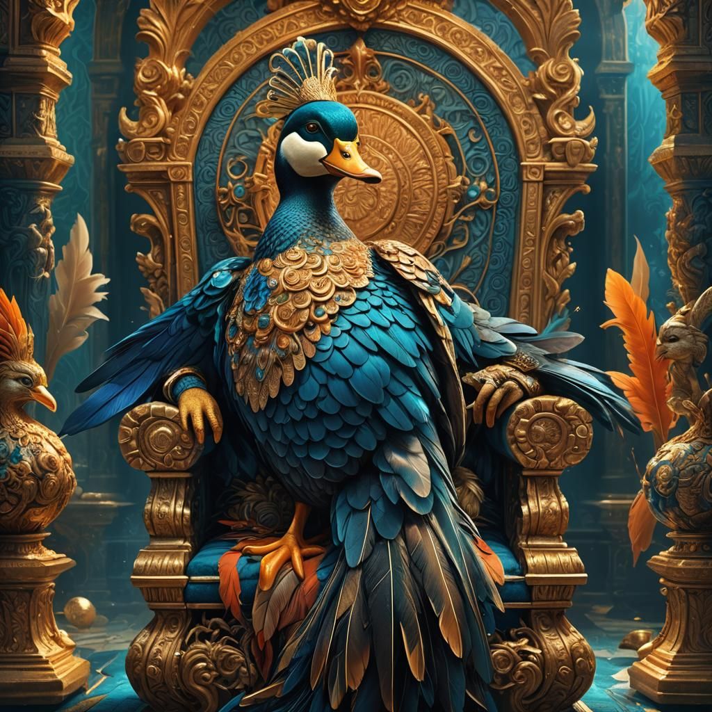 Majestic Duck God on Ornate Throne: Baroque Art